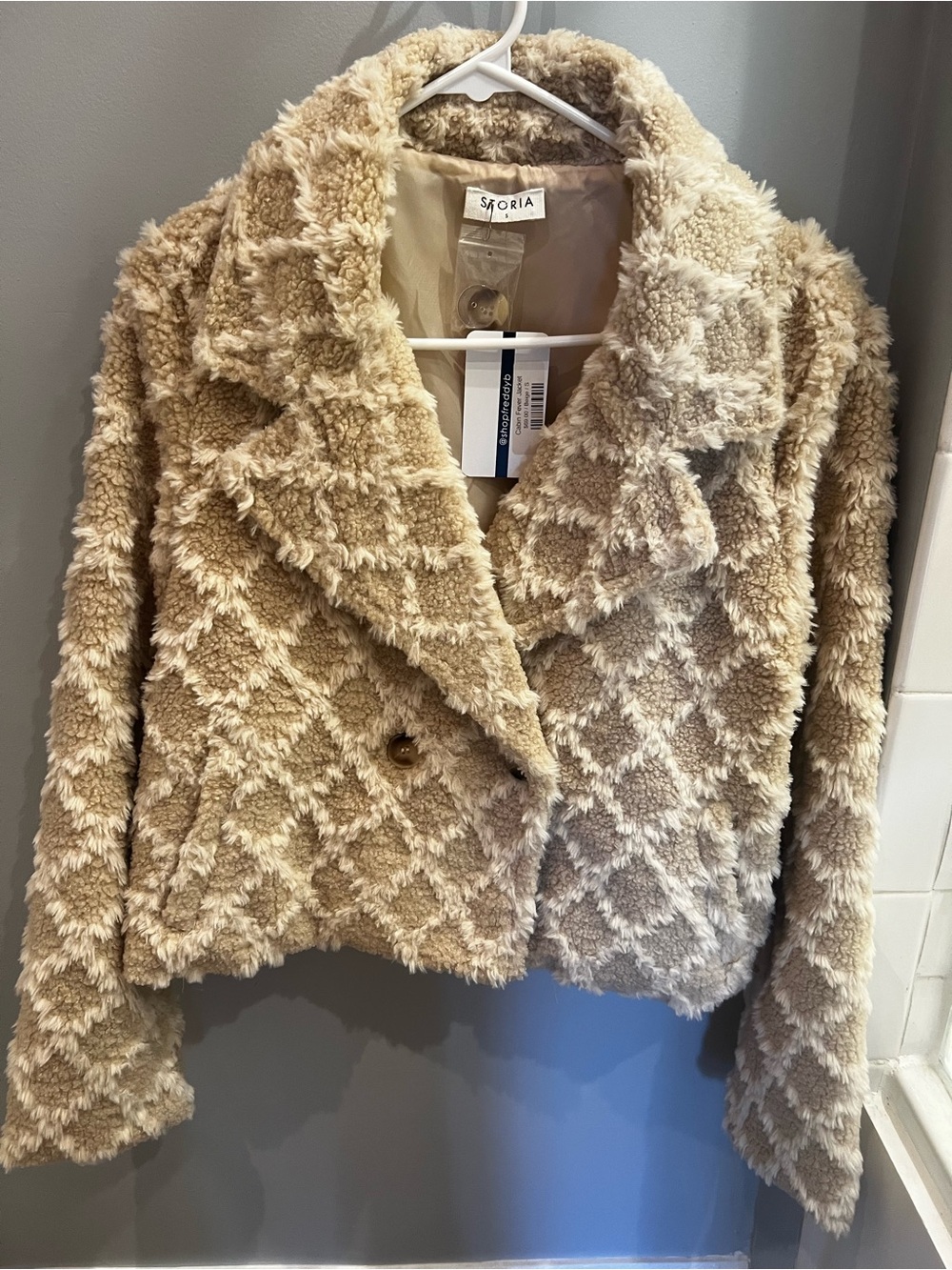 Storia Cream Textured Faux-Fur Teddy Jacket NWT